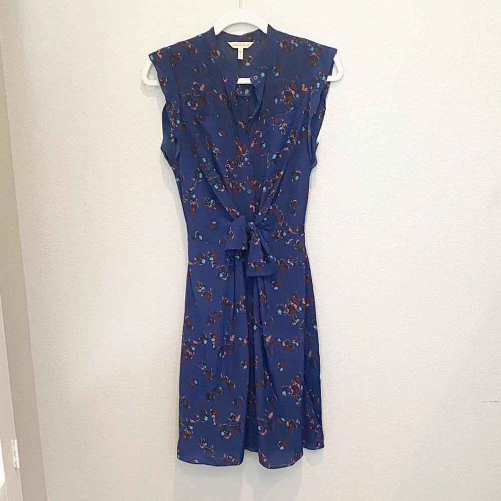 rebecca taylor silk blue floral bow button down dress size 0